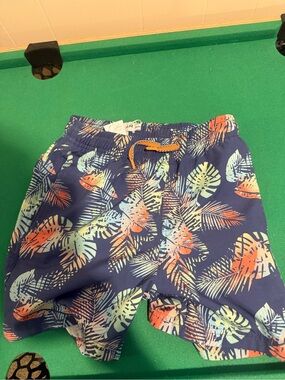 Ingear Navy Swim Shorts with Orange & Mint Leaf Print